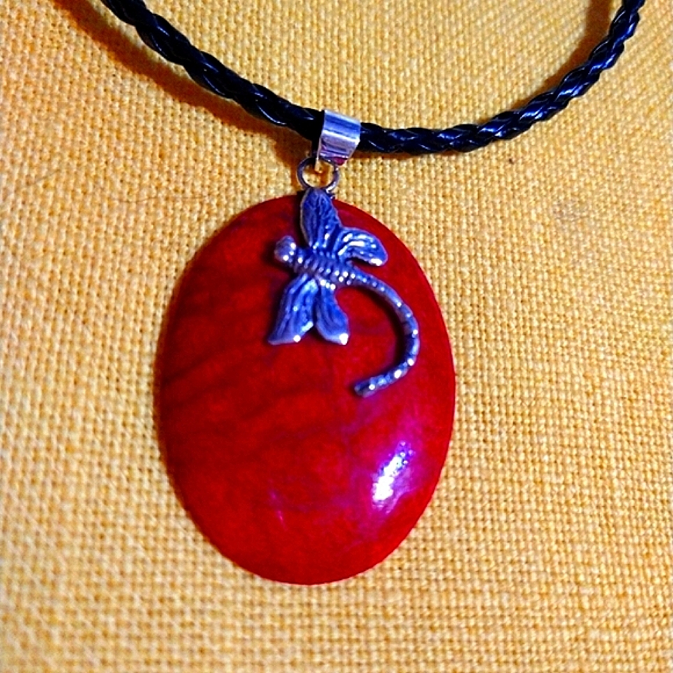 Oval Coral- Sterling Dragonfly, Pendant 2